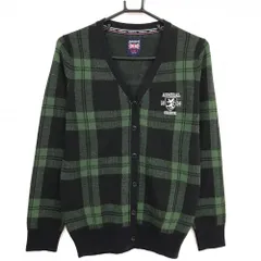 アドミラル カーディガン グリーン×ネイビー チェック ロゴ刺しゅう ウール混  レディース L ゴルフウェア Admiral