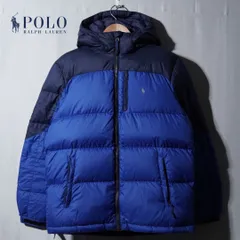 ポロラルフローレン POLO RALPH LAUREN ダウンジャケット M 相当 表記 XL ネイビー×ブルー ワンポイント ストリート アメカジ  古着 Z1470