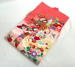 お宮参り　一つ身着物、長襦袢セット　女の子　サーモンピンク　金彩加工 お宮参り 一つ身着物、長襦袢セット 女の子 サーモンピンク 金彩加工