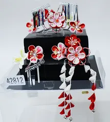 七五三 七歳 七才 7歳 7才 かんざし 簪セット 髪飾り 七歳専用 女児用 日本製 つまみ細工 ビラ付き 赤色 白 黄色 NO42812