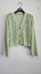 オリーブグリーン色 クロシェ カーディガン