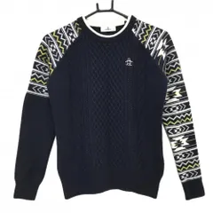 【美品】マンシングウェア セーター ネイビー×白 袖総柄  レディース M ゴルフウェア Munsingwear