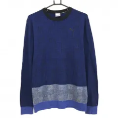 プーマ セーター ブルー×黒 グレンチェック調 ニット ウール混  メンズ L ゴルフウェア PUMA