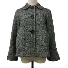 マイケルコース MICHAEL KORS コート ツイード ステンカラー ショート丈 シングル ウール モヘヤ混 長袖 4 黒 白 ブラック ホワイト