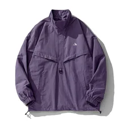 ナイロン プルオーバー パーカー ハーフジップ ジャケット 紫 メンズ レディース 男女兼用 ストリート
