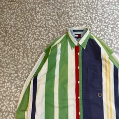 TOMMY HILFIGER / 90's crazy patern Is shirt トミーヒルフィガー　ストライプ　長袖シャツ　ロゴ刺繍　90年代　古着女子　古着男子　ゆるだぼ　クレイジーパターン　ストリート　Y2K ヒップホップ