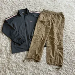 【まとめ売り】FILA （フィラ） レディースMサイズ2点セット 長袖ジップアップジャージジャケット クロップドカーゴパンツ 刺繍ロゴ 2点セット レディースMサイズ
