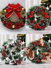 4タイプからお選び　クリスマスリース直径30cm グリーンリース花輪新年リース祝い大きいオーナメント 飾り玄関 部屋 北欧 玄関ドア壁掛け ご自宅用 友達贈り物イベント パーティ 庭 屋外 おしゃれ 店舗装飾クリスマス プレゼントDIYお正月飾り