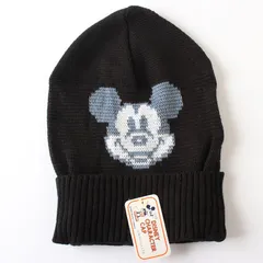 WE25049 未使用 Disney ディズニー キャラクターキャップ ニット帽 ミッキーマウス 帽子 日本製 ブラック系 黒系