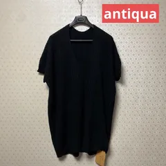⭐️未使用品⭐️アンティカ⭐️レディース⭐️ショートスリーブ⭐️ゆったりロングニット⭐️ブラック⭐️フリーサイズ