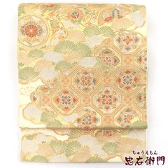 602my49◇寄木細工文様 唐織 菊花菱 麻の葉 蜀江 金糸 銀糸 袋帯◇美品 