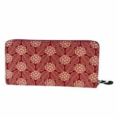 ■新品未使用■印傳屋■印伝■長財布■ラウンドファスナー■あじさい柄■レッド系■J0674