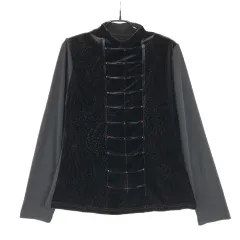 レディース ツアーベルベット 装飾 ブラック 長袖 Tシャツ (95)