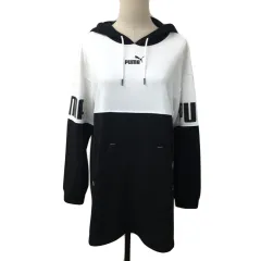 プーマ PUMA パーカー プルオーバー フード ロゴ 長袖 S 白 黒 ホワイト ブラック
