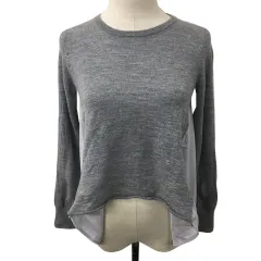 アンデミュウ Andemiu カットソー ニット ラウンドネック プルオーバー 切替 無地 ウール 長袖 F グレー