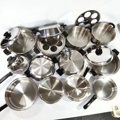 【ステンレス無水鍋他】ロイヤルクイーン、アムウェイ他ステンレス無水鍋及び関連商品20数点まとめ販売　 《NO 01058》