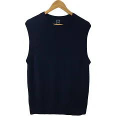 シップス SHIPS ベスト ニット プルオーバー ラウンドネック 無地 ウール L 紺 ネイビー