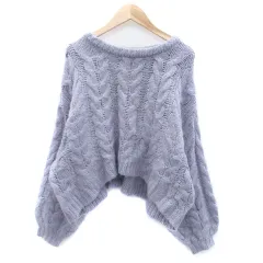 ミスティウーマン mysty woman ニット セーター ラウンドネック 長袖 ショート丈 F 紫 パープル /HO26