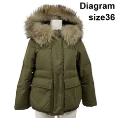 ■ ダイアグラム Diagram ダウンジャケット アウター 長袖 コート ファー カーキ ダウン90％ 36 S 7号 レディース S5X530