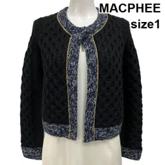 ■ マカフィー MACPHEE トップス ニットカーディガン 長袖 前開き ネイビー 黒 ウール100％ 1 S 7号 レディース S5X529