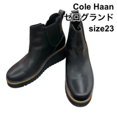 ◆ コールハーン Cole Haan ショートブーツ ゼログランド サイドゴア 厚底 靴 黒 本革・リアルレザー PVC 6B 23cm レディース H5Y104