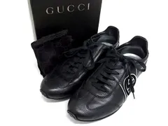 ■美品■ GUCCI グッチ インターロッキングG レザー スニーカー 表記サイズ 6 1/2 (約25.5cm) 靴 シューズ ブラック系 FT1944