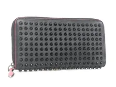 ■美品■Christian Louboutin ルブタン パネトーネ スパイクスタッズ レザー ラウンドファスナー 長財布 ウォレット ブラック系 DB2995のサムネイル