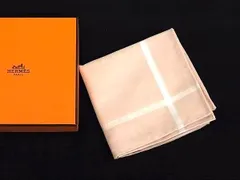 ■極美品■ HERMES エルメス Hレリーフ コットン100％  ハンカチーフ ポケットチーフ ライトピンク系 GC0685