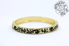 バングル　プルメリア/スクロール　波　花　２サイズ　イエローゴールド　合金　ハワイアンジュエリー　ハワジュ　ハワイ　海　彫刻デザイン　カジュアル　上品　大人　普段使い　幸せ　愛　高級感　華やか　誕生日　記念日　贈り物　ペア　お揃い　5,000円