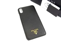 ■美品■ PRADA プラダ サフィアーノレザー iPhoneXS Max 対応 アイフォンケース スマホケース レディース メンズ ブラック系 GB2096