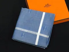 ■新品同様■ HERMES エルメス Hパッサン コットン100% ハンカチ ハンカチーフ ブルー系 FU3436