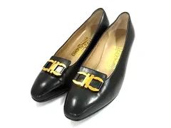 ■美品■ Salvatore Ferragamo フェラガモ ダブルガンチーニ レザー ヒール パンプス サイズ 7 (約24cm) 靴 ブラック系 FN7648