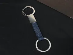 ■新品同様■ BVLGARI ブルガリ レザー キーホルダー キーリング メンズ レディース ネイビー系×シルバー系 FV3468