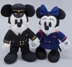 【中古】ぬいぐるみ ミッキーマウス(パイロット)＆ミニーマウス(CA) ポペット 「ディズニー」 JAL機内販売限定