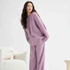  レディースパジャマ  ルームウェア  寝巻き パーカー レディース 長袖 秋冬 部屋着 肌触り厚手 暖かい モコモコ 上下セット