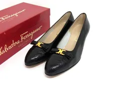 ■美品■ Salvatore Ferragamo フェラガモ ダブルガンチーニ レザー パンプス サイズ 6 1/2 (約23.5cm) 靴 ブラック系 FV4136