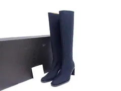 ■極美品■ GUCCI グッチ GG柄 GGキャンバス ロングブーツ ヒール 表記サイズ 34 1/2(約21.5cm) 靴 レディース ネイビー系 FV4073