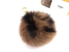 ■新品同様■ FENDI フェンディ ポンポンチャーム ファー×レザー キーホルダー キーリング バッグチャーム ブラウン系 FU5375