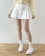 白 プリーツ ミニ スカート