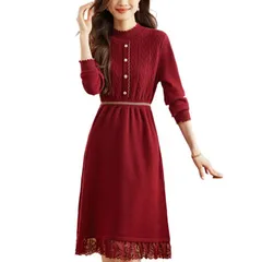 【レディース】冬 ニットワンピース 秋冬 シンプル 保温 膝丈 デート クリスマス 忘年会 通勤 インナー に