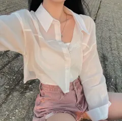 シースルー クロップド シャツ 白