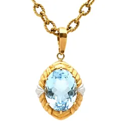 ネックレス ブルートパーズ ペンダント イエローゴールドXプラチナシルバー 青 ブルー ライトブルー オーバルミックスカット ラージ 大粒 【中古】