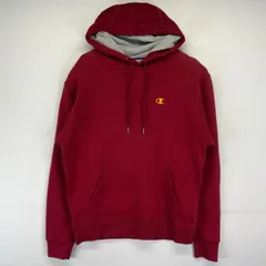 古着 チャンピオン Champion パーカー プルオーバー ワンポイントロゴ刺繍デザイン フーディー トレーナー M  レッド メンズ