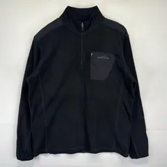 古着 エディー・バウアー Eddie Bauer ハーフジップフリースジャケット ワンポイントロゴプリント 胸ポケット アウトドア ワッフル生地 L  ブラック メンズ