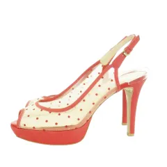 セブントゥエルブサーティ VII XII XXX ドット柄ストームバックバンドサンダル ハイヒール オープントゥ メッシュ レザー 24cm 赤 レッド /AH7 ■GY99