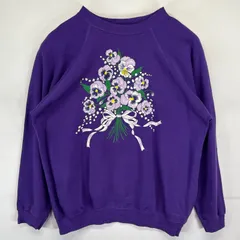 古着 80's/80年代 ヴィンテージ ヘインズ Hanes USA製 スウェット ラグランスリーブ クルーネック トレーナー 花柄プリント  L  パープル メンズ