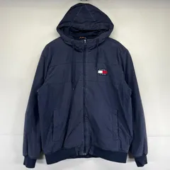 古着 トミージーンズ TOMMY JEANS ジャケット 大きいサイズ フルジップ フーディー 裏地フリース ワンポイントロゴ 2XL  ネイビー メンズ