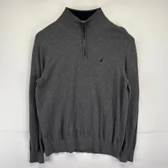 古着 ノーティカ NAUTICA ニット ハーフジップ プルオーバー ワンポイントロゴ刺繍デザイン  ハイネック L  グレー系 メンズ
