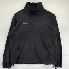 古着 コロンビア Columbia フリースジャケット フルジップ ワンポイントロゴ刺繍 アウトドア ドローコード L  ブラック メンズ