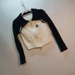 ケーブルニット ジップアップ カーディガン ブラック/アイボリー 70 75 サイズ 冬 511468